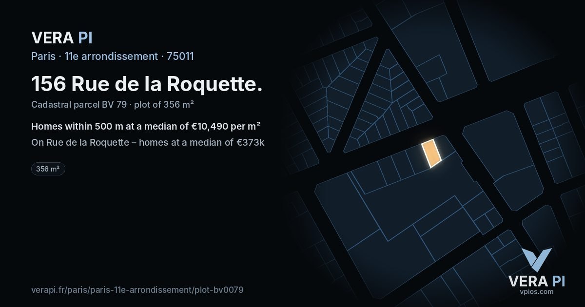 156 Rue de la Roquette, 11e arrondissement at night – the plot lit, the parcels around coloured by the prices near them