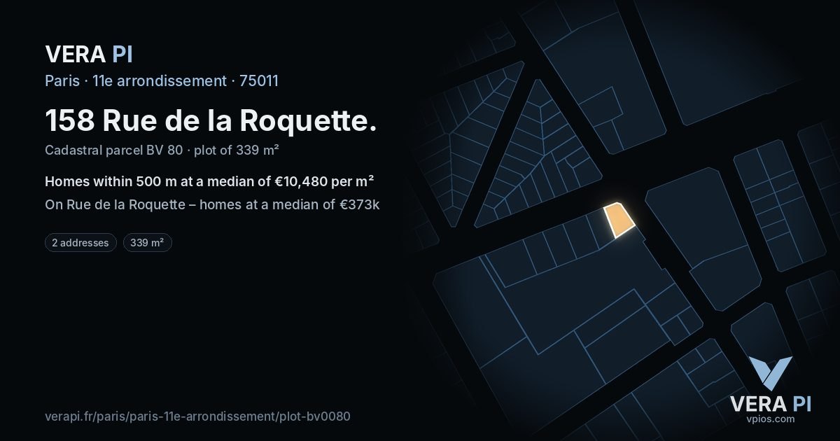 158 Rue de la Roquette, 11e arrondissement at night – the plot lit, the parcels around coloured by the prices near them