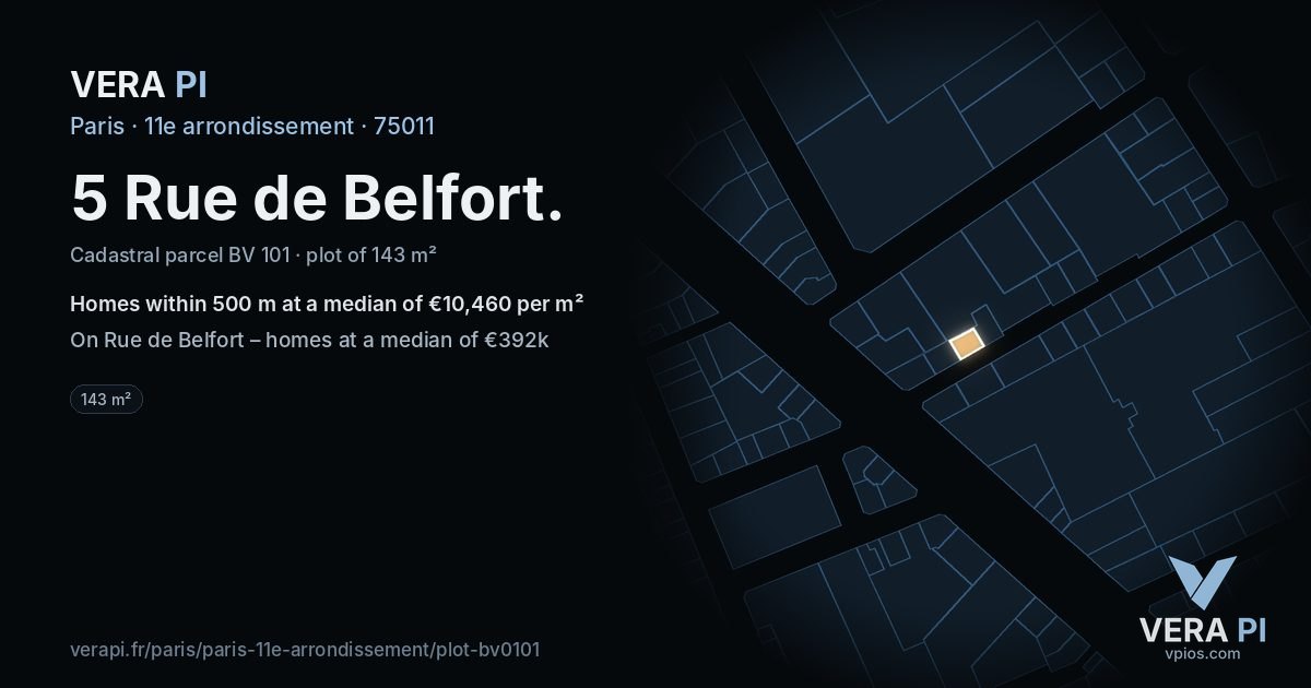 5 Rue de Belfort, 11e arrondissement at night – the plot lit, the parcels around coloured by the prices near them