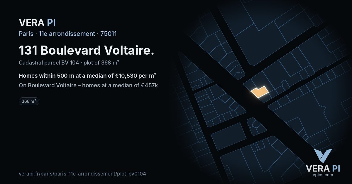 131 Boulevard Voltaire, 11e arrondissement at night – the plot lit, the parcels around coloured by the prices near them