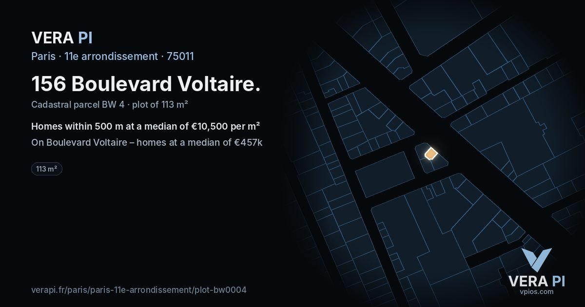 156 Boulevard Voltaire, 11e arrondissement at night – the plot lit, the parcels around coloured by the prices near them