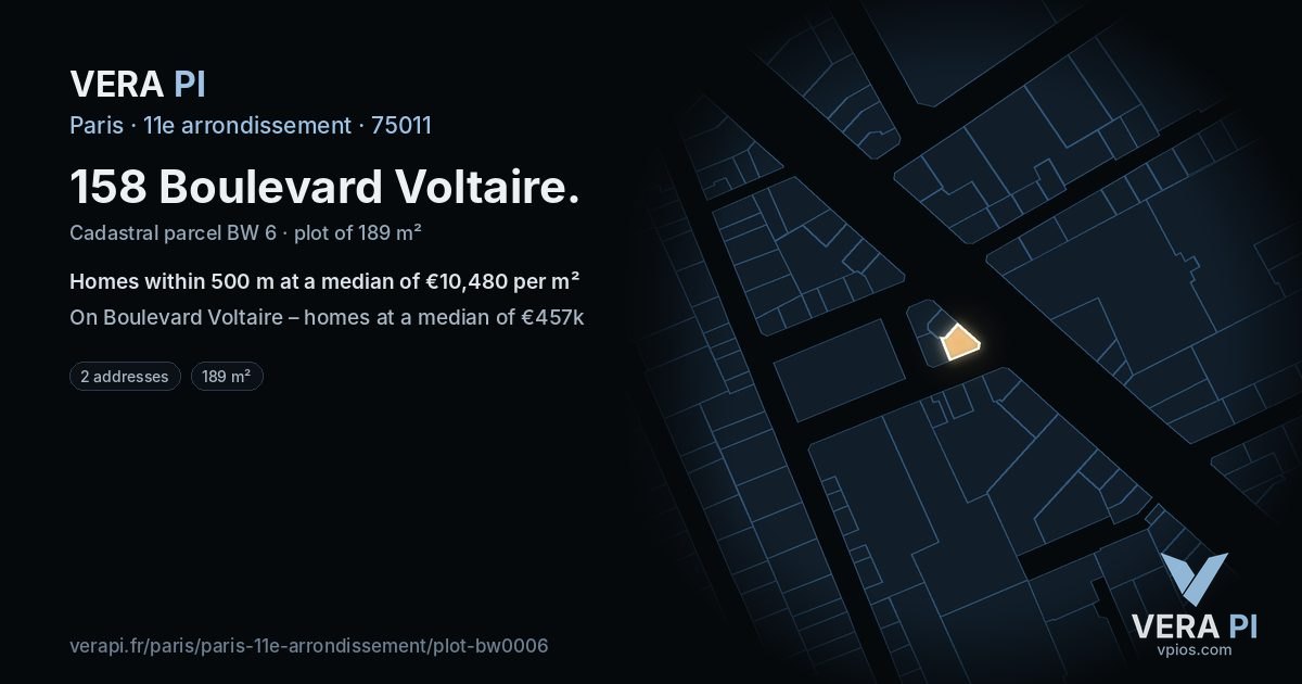158 Boulevard Voltaire, 11e arrondissement at night – the plot lit, the parcels around coloured by the prices near them