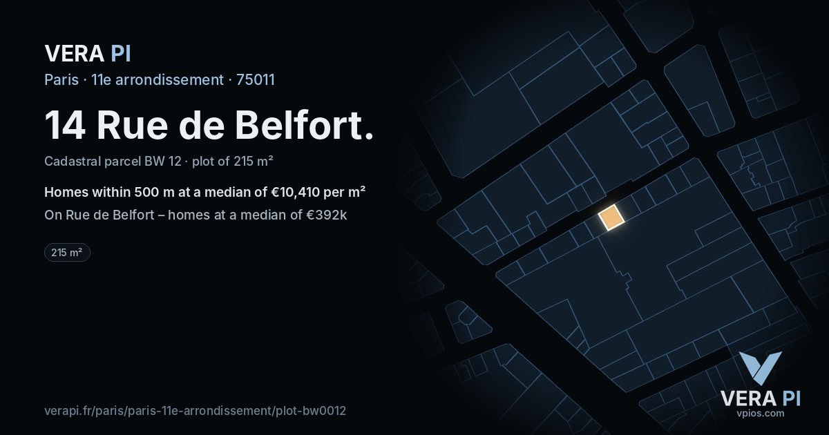 14 Rue de Belfort, 11e arrondissement at night – the plot lit, the parcels around coloured by the prices near them