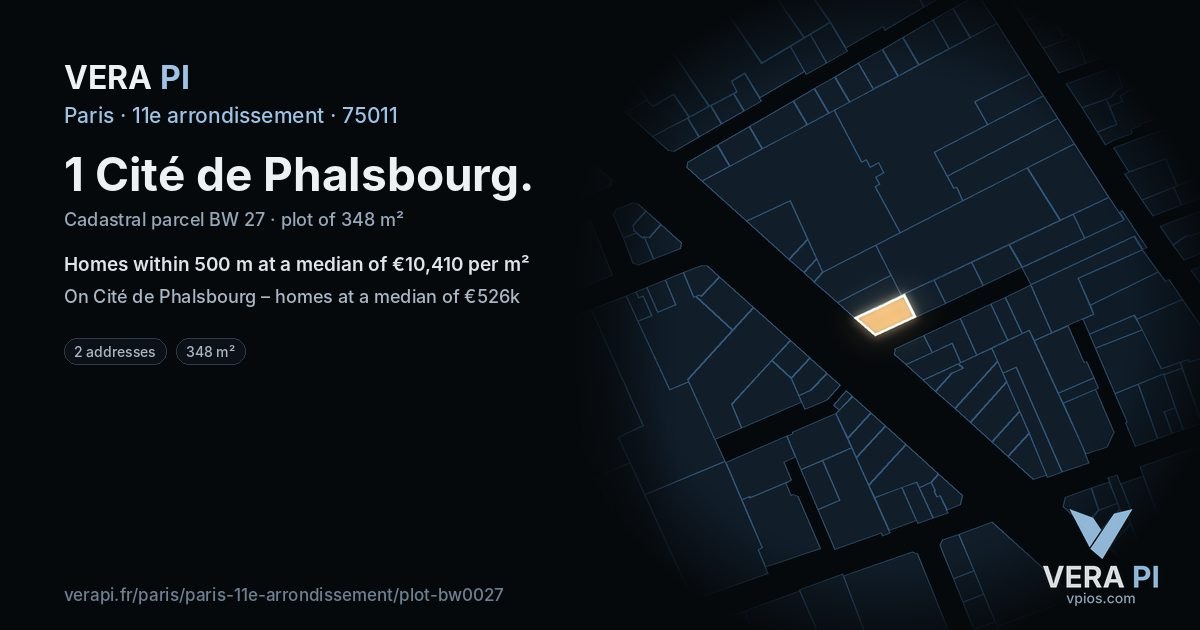 1 Cité de Phalsbourg, 11e arrondissement at night – the plot lit, the parcels around coloured by the prices near them