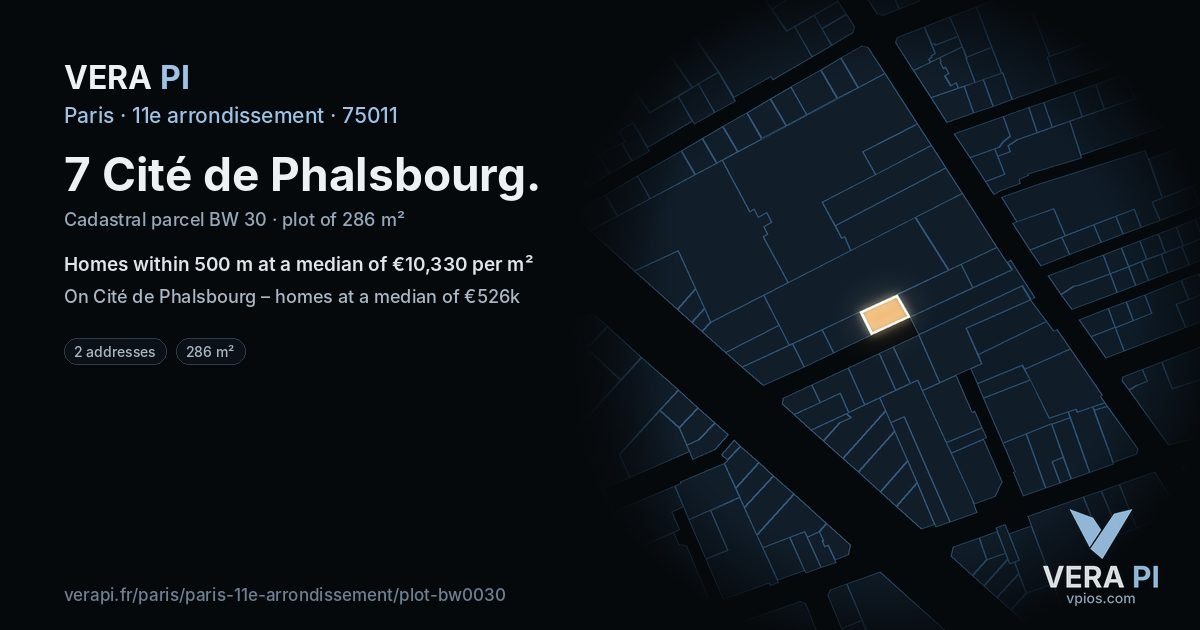 7 Cité de Phalsbourg, 11e arrondissement at night – the plot lit, the parcels around coloured by the prices near them