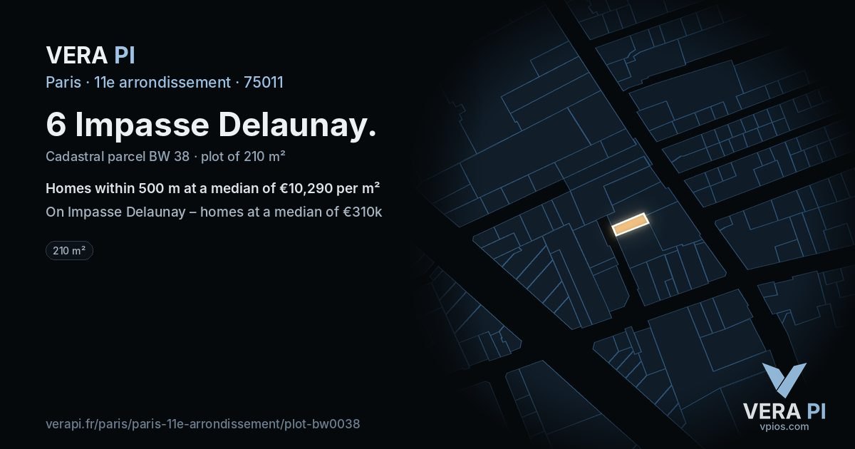 6 Impasse Delaunay, 11e arrondissement at night – the plot lit, the parcels around coloured by the prices near them