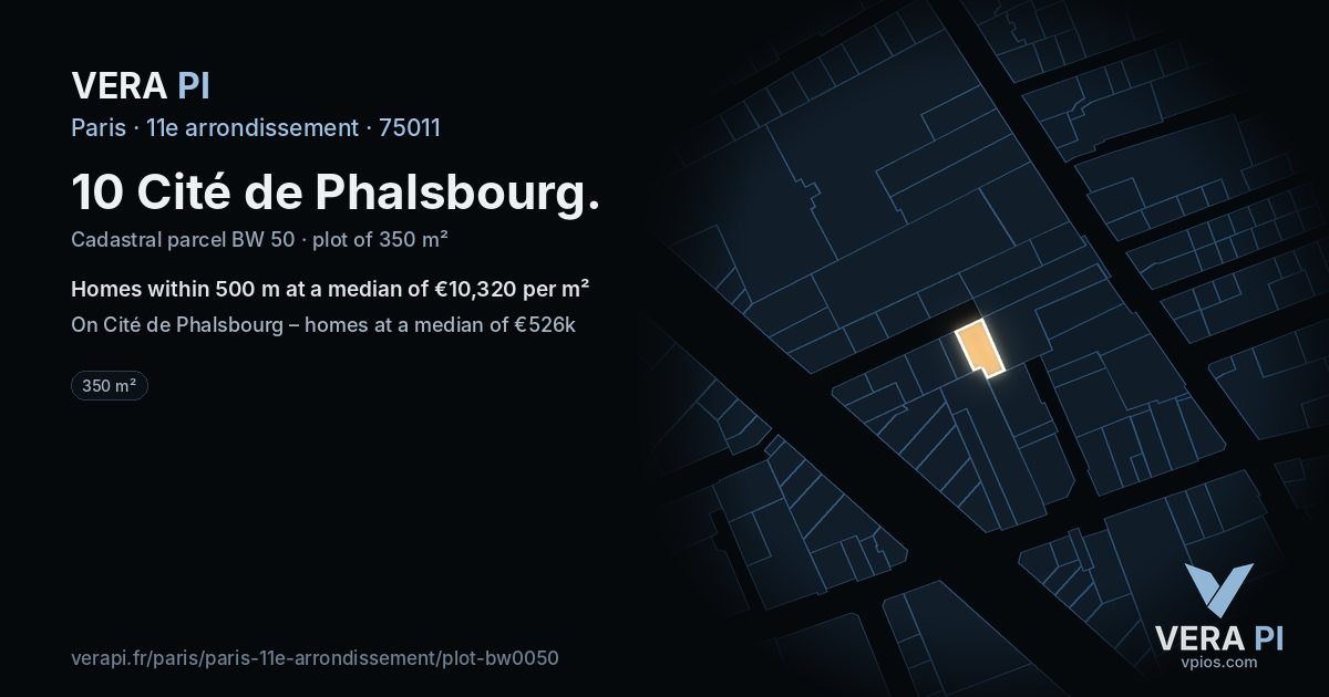 10 Cité de Phalsbourg, 11e arrondissement at night – the plot lit, the parcels around coloured by the prices near them