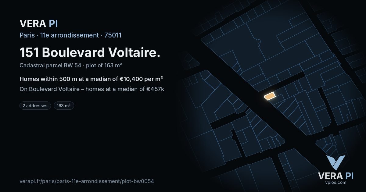 151 Boulevard Voltaire, 11e arrondissement at night – the plot lit, the parcels around coloured by the prices near them