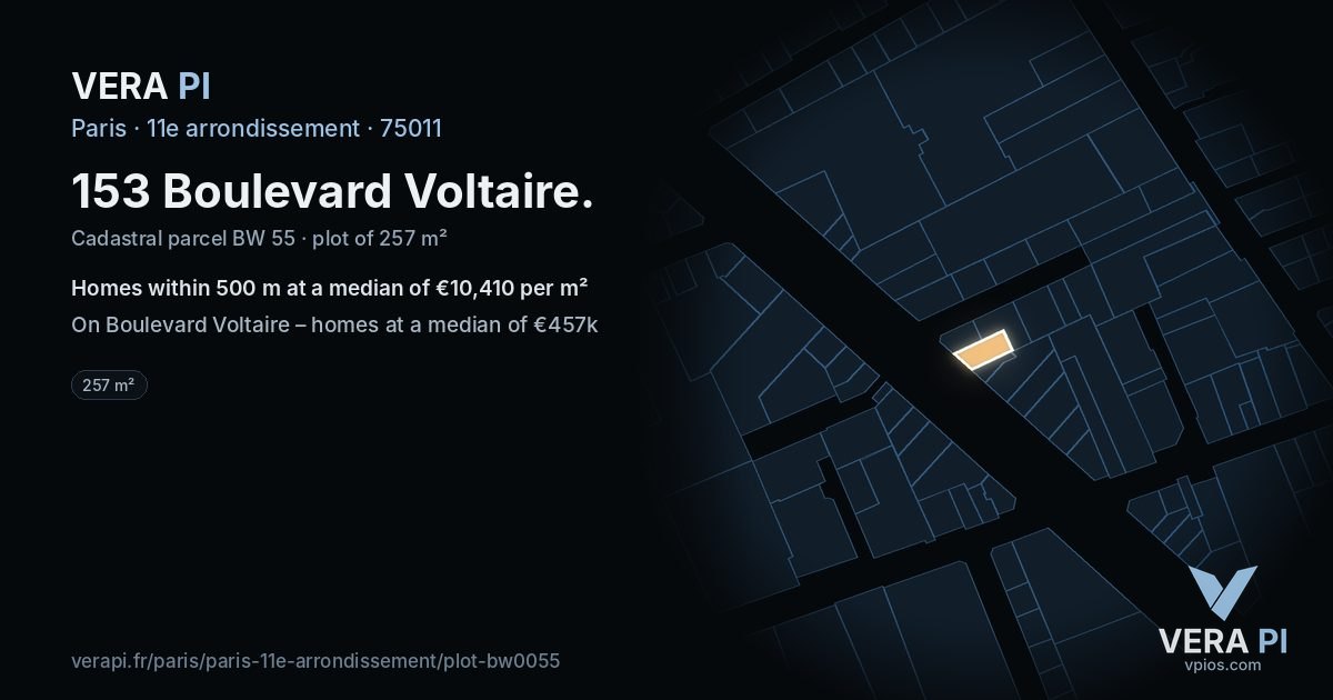 153 Boulevard Voltaire, 11e arrondissement at night – the plot lit, the parcels around coloured by the prices near them