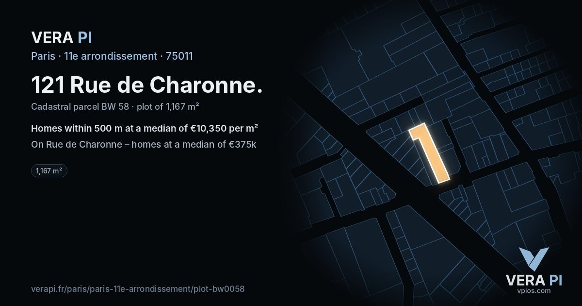 121 Rue de Charonne, 11e arrondissement at night – the plot lit, the parcels around coloured by the prices near them