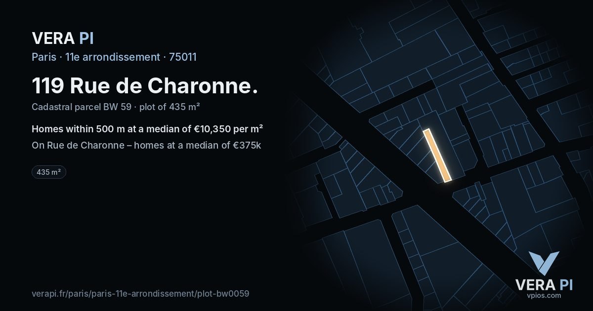 119 Rue de Charonne, 11e arrondissement at night – the plot lit, the parcels around coloured by the prices near them