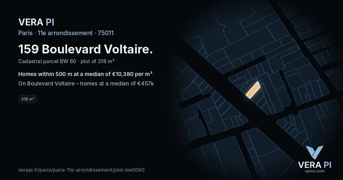 159 Boulevard Voltaire, 11e arrondissement at night – the plot lit, the parcels around coloured by the prices near them