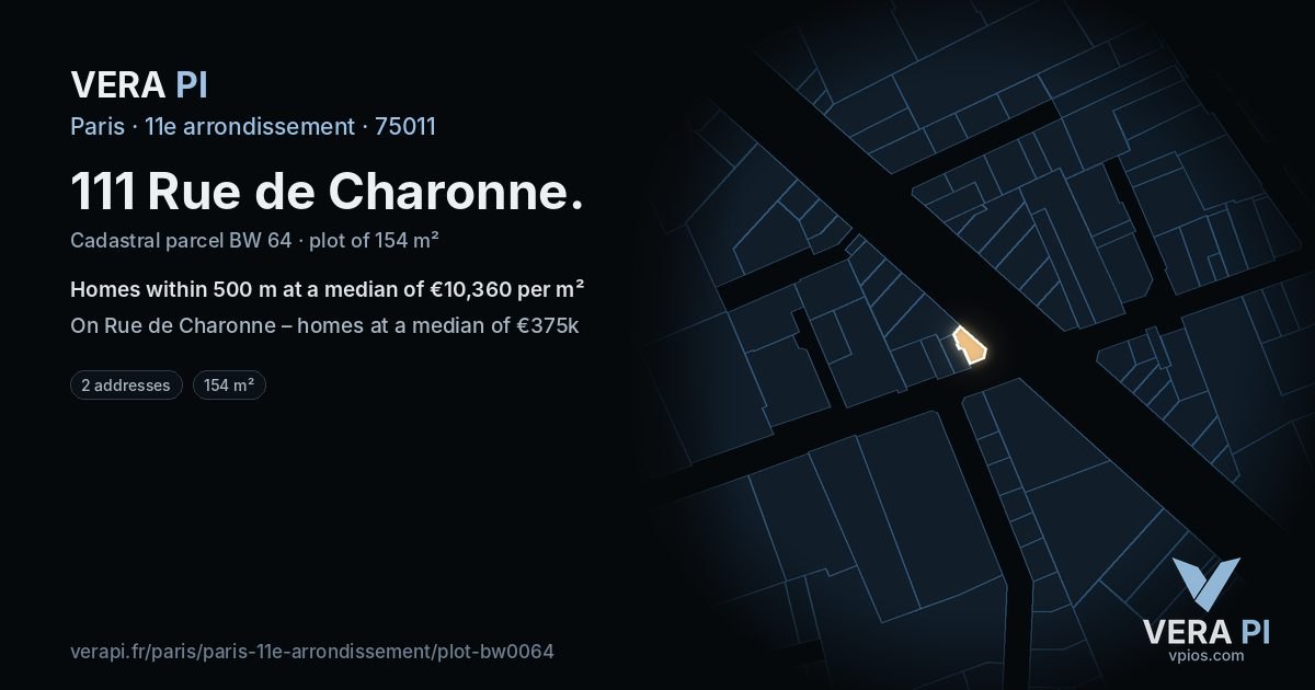 111 Rue de Charonne, 11e arrondissement at night – the plot lit, the parcels around coloured by the prices near them