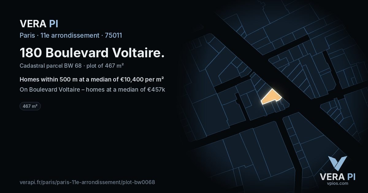 180 Boulevard Voltaire, 11e arrondissement at night – the plot lit, the parcels around coloured by the prices near them