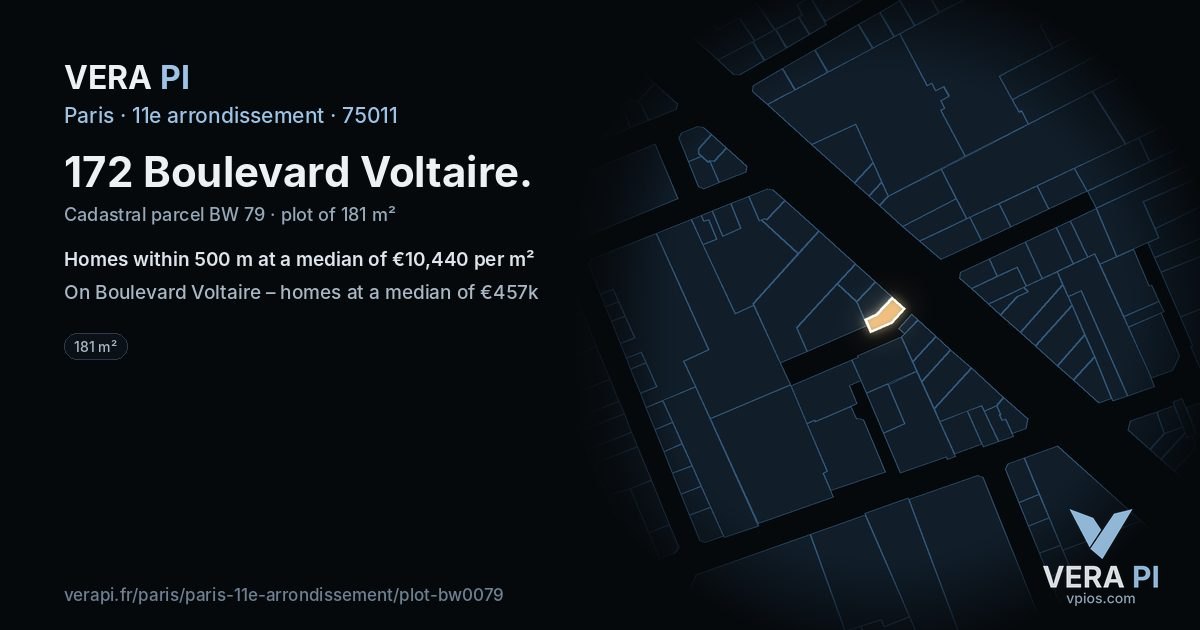 172 Boulevard Voltaire, 11e arrondissement at night – the plot lit, the parcels around coloured by the prices near them