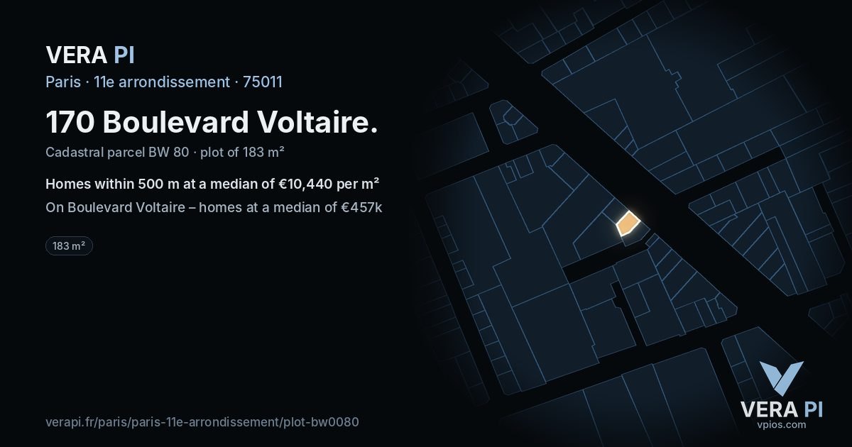 170 Boulevard Voltaire, 11e arrondissement at night – the plot lit, the parcels around coloured by the prices near them