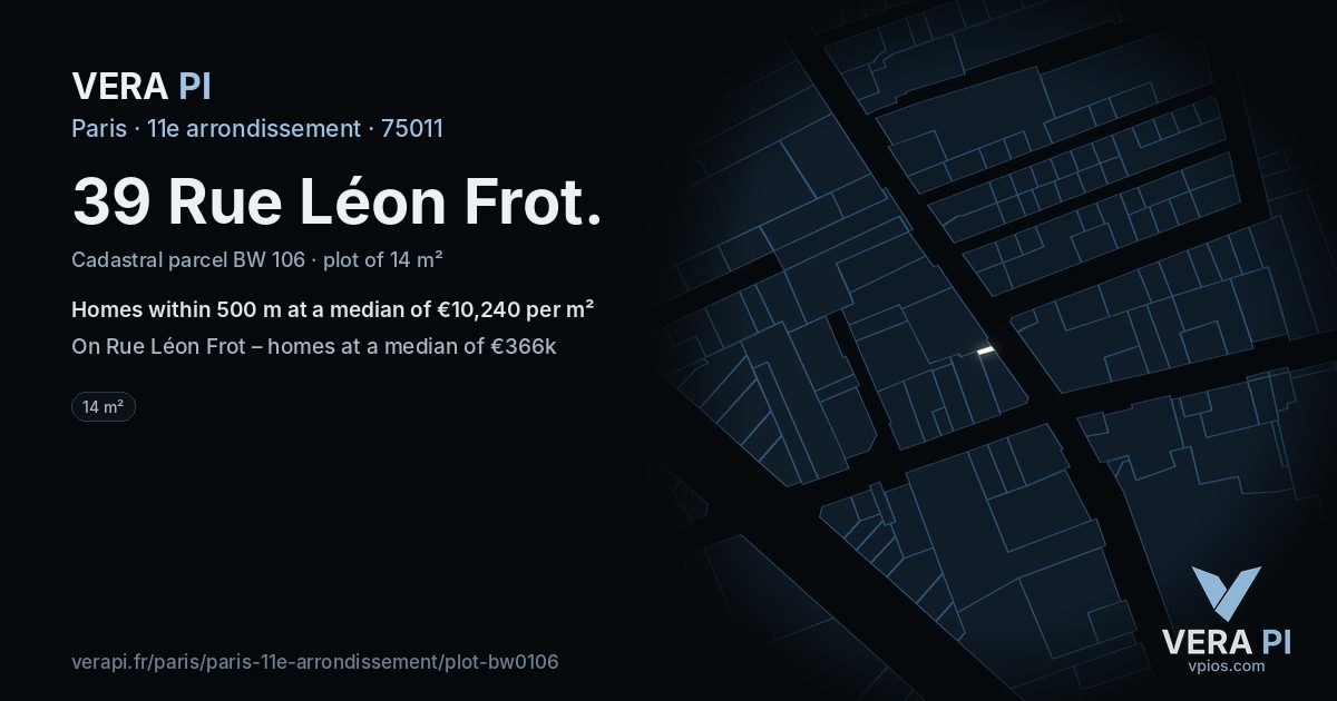39 Rue Léon Frot, 11e arrondissement at night – the plot lit, the parcels around coloured by the prices near them