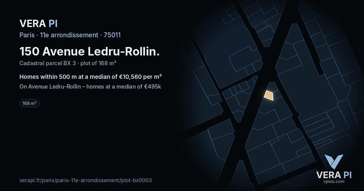 150 Avenue Ledru-Rollin, 11e arrondissement at night – the plot lit, the parcels around coloured by the prices near them