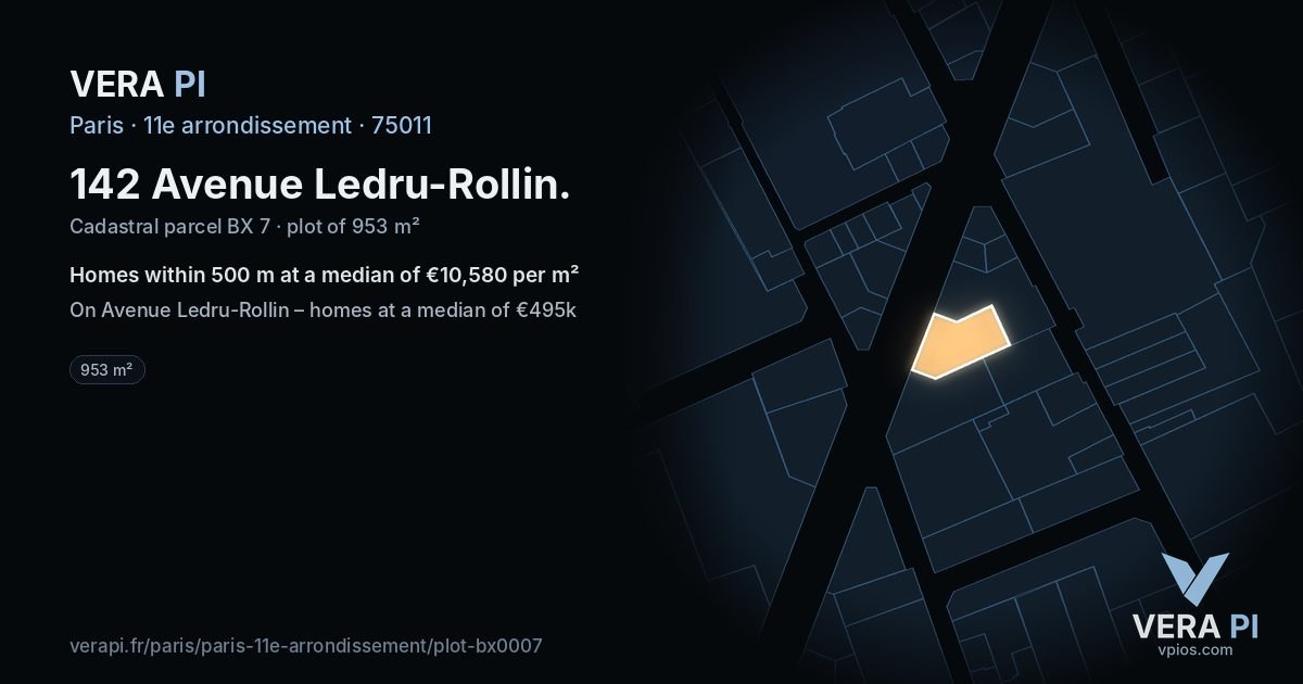 142 Avenue Ledru-Rollin, 11e arrondissement at night – the plot lit, the parcels around coloured by the prices near them
