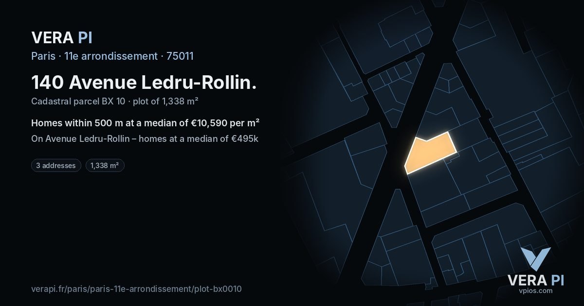140 Avenue Ledru-Rollin, 11e arrondissement at night – the plot lit, the parcels around coloured by the prices near them