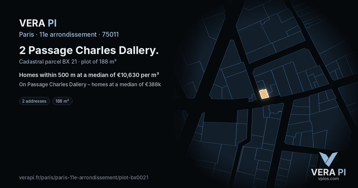 2 Passage Charles Dallery, 11e arrondissement at night – the plot lit, the parcels around coloured by the prices near them