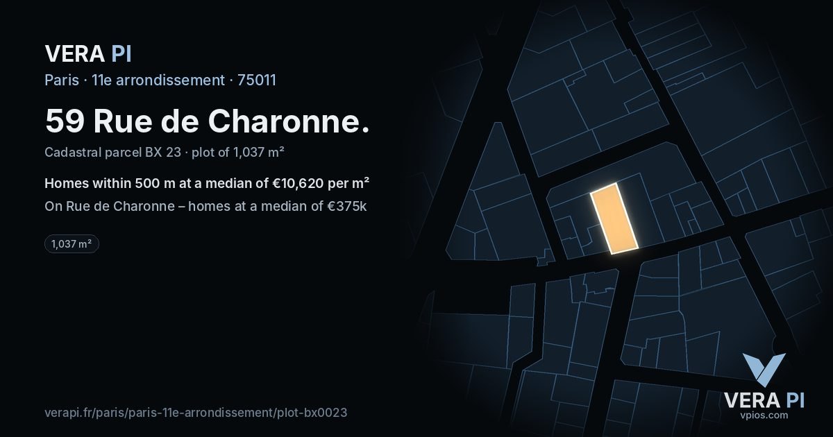 59 Rue de Charonne, 11e arrondissement at night – the plot lit, the parcels around coloured by the prices near them