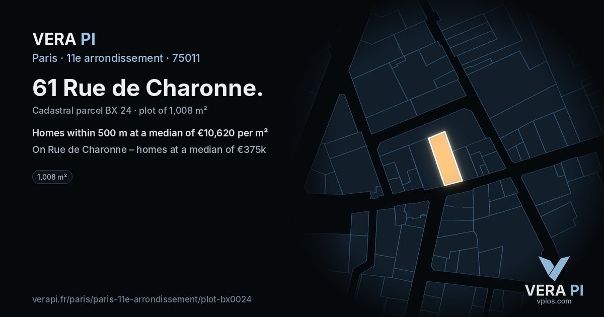 61 Rue de Charonne, 11e arrondissement at night – the plot lit, the parcels around coloured by the prices near them