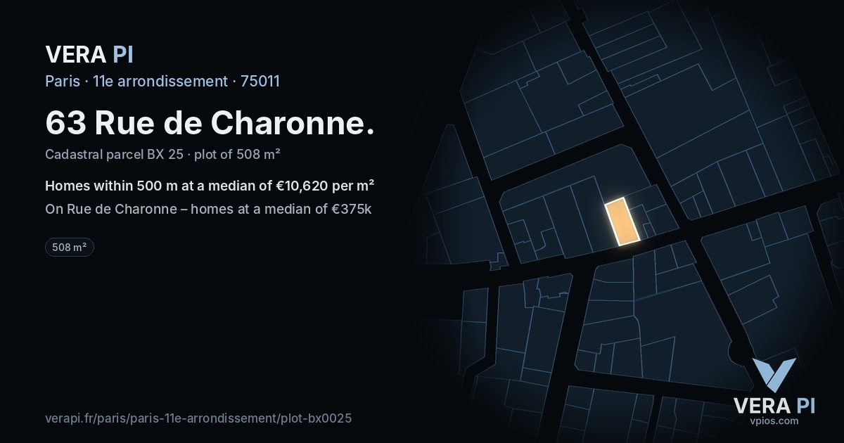 63 Rue de Charonne, 11e arrondissement at night – the plot lit, the parcels around coloured by the prices near them
