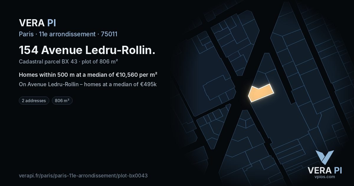 154 Avenue Ledru-Rollin, 11e arrondissement at night – the plot lit, the parcels around coloured by the prices near them