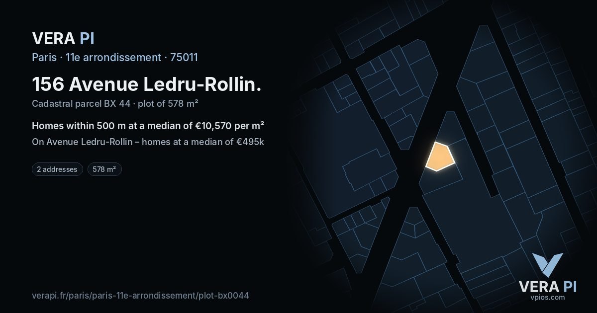 156 Avenue Ledru-Rollin, 11e arrondissement at night – the plot lit, the parcels around coloured by the prices near them