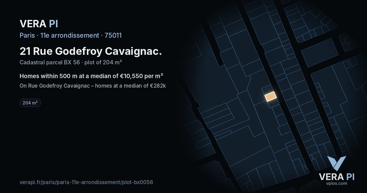 21 Rue Godefroy Cavaignac, 11e arrondissement at night – the plot lit, the parcels around coloured by the prices near them