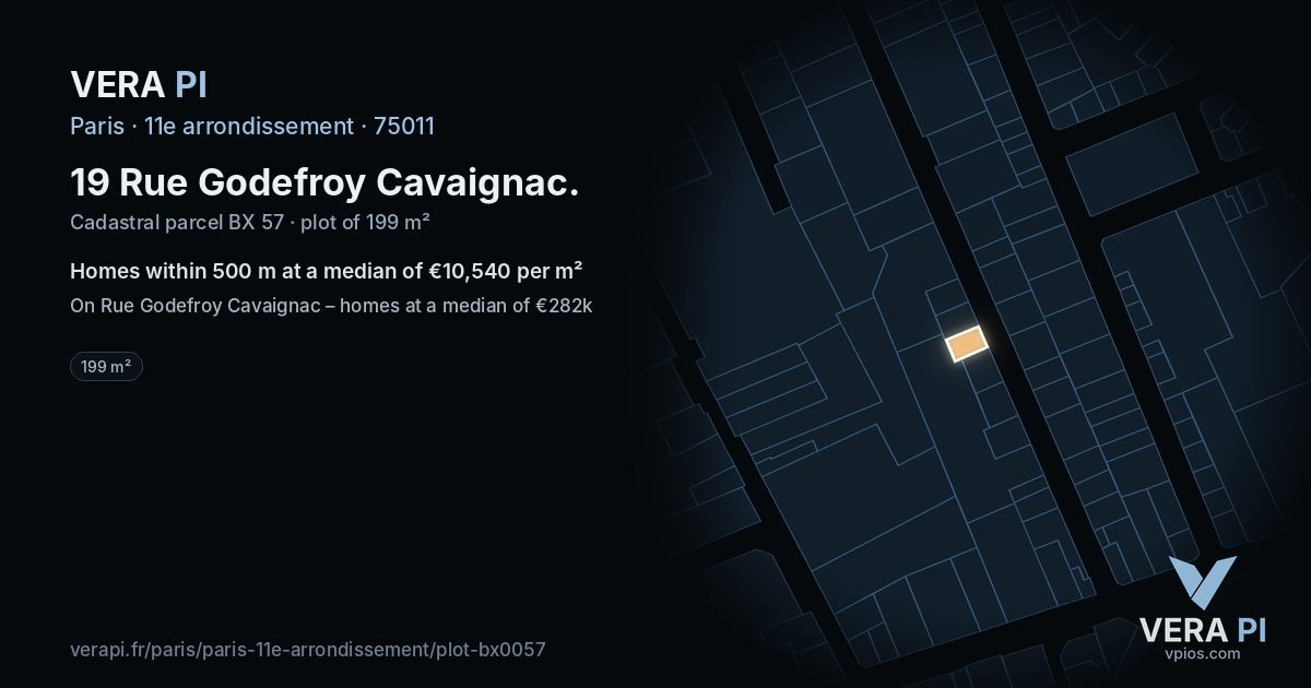 19 Rue Godefroy Cavaignac, 11e arrondissement at night – the plot lit, the parcels around coloured by the prices near them