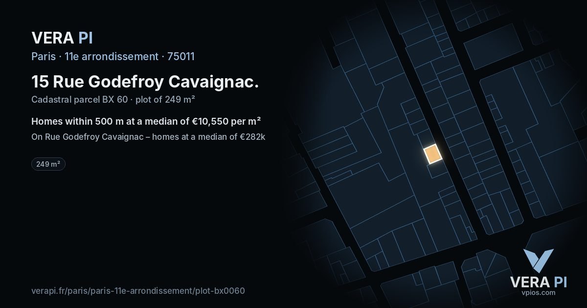15 Rue Godefroy Cavaignac, 11e arrondissement at night – the plot lit, the parcels around coloured by the prices near them