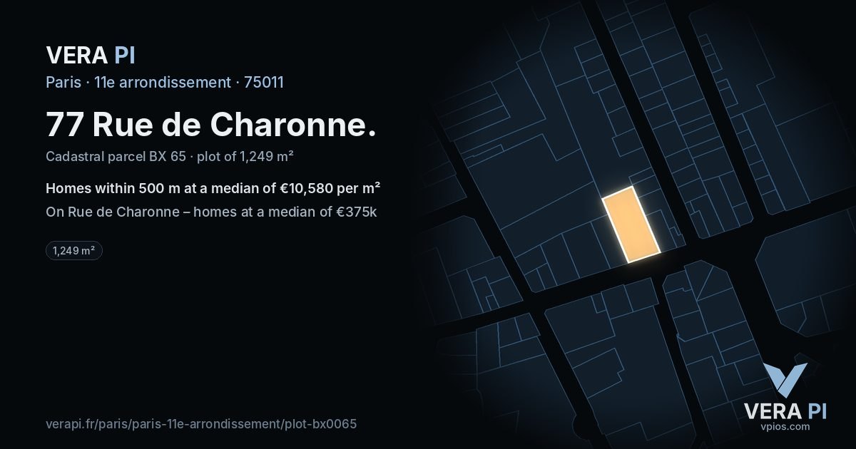 77 Rue de Charonne, 11e arrondissement at night – the plot lit, the parcels around coloured by the prices near them