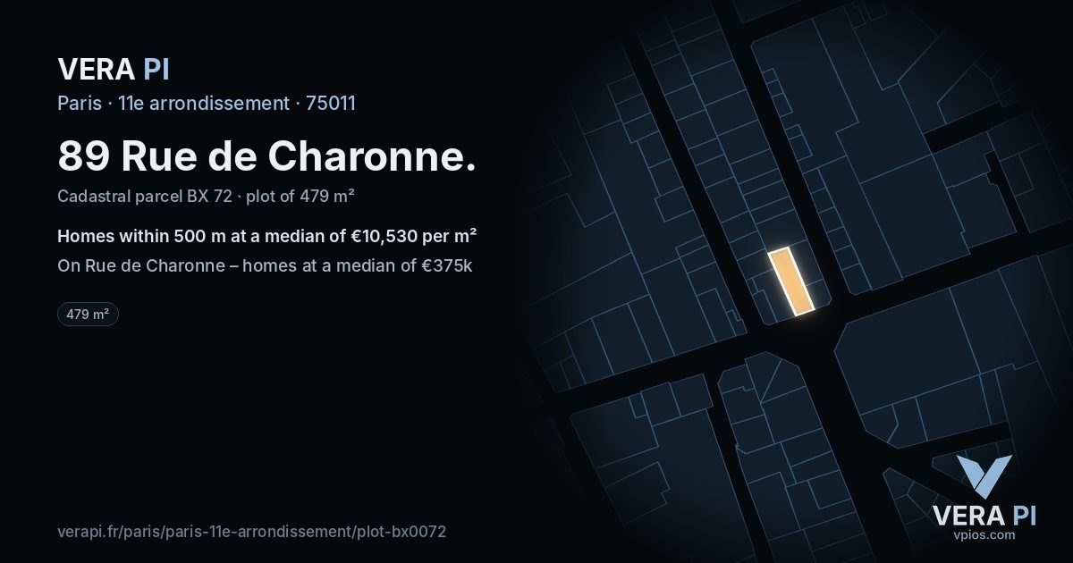 89 Rue de Charonne, 11e arrondissement at night – the plot lit, the parcels around coloured by the prices near them
