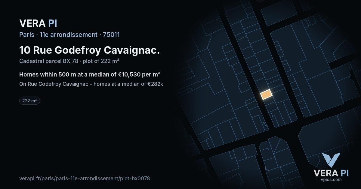 10 Rue Godefroy Cavaignac, 11e arrondissement at night – the plot lit, the parcels around coloured by the prices near them
