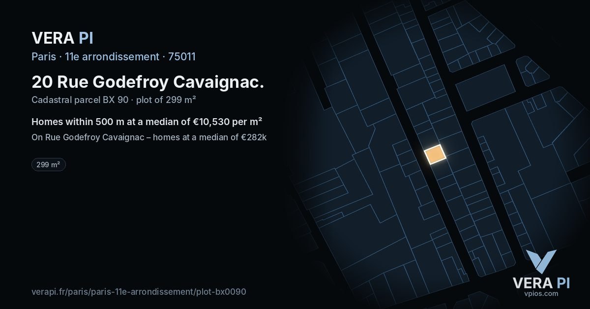 20 Rue Godefroy Cavaignac, 11e arrondissement at night – the plot lit, the parcels around coloured by the prices near them