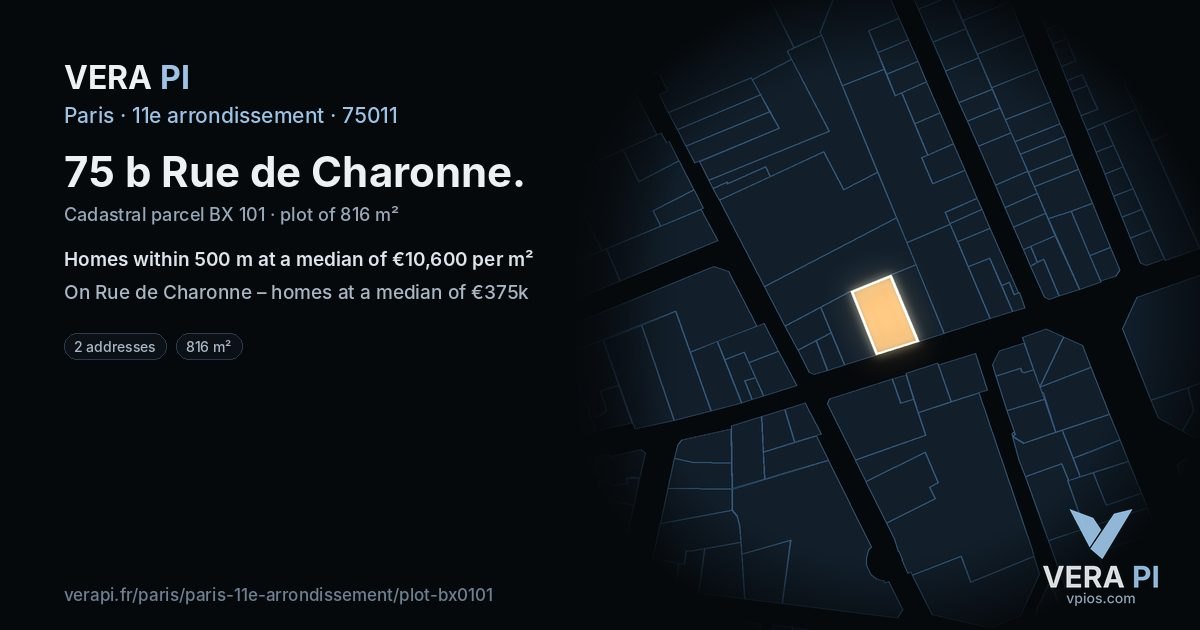 75 b Rue de Charonne, 11e arrondissement at night – the plot lit, the parcels around coloured by the prices near them