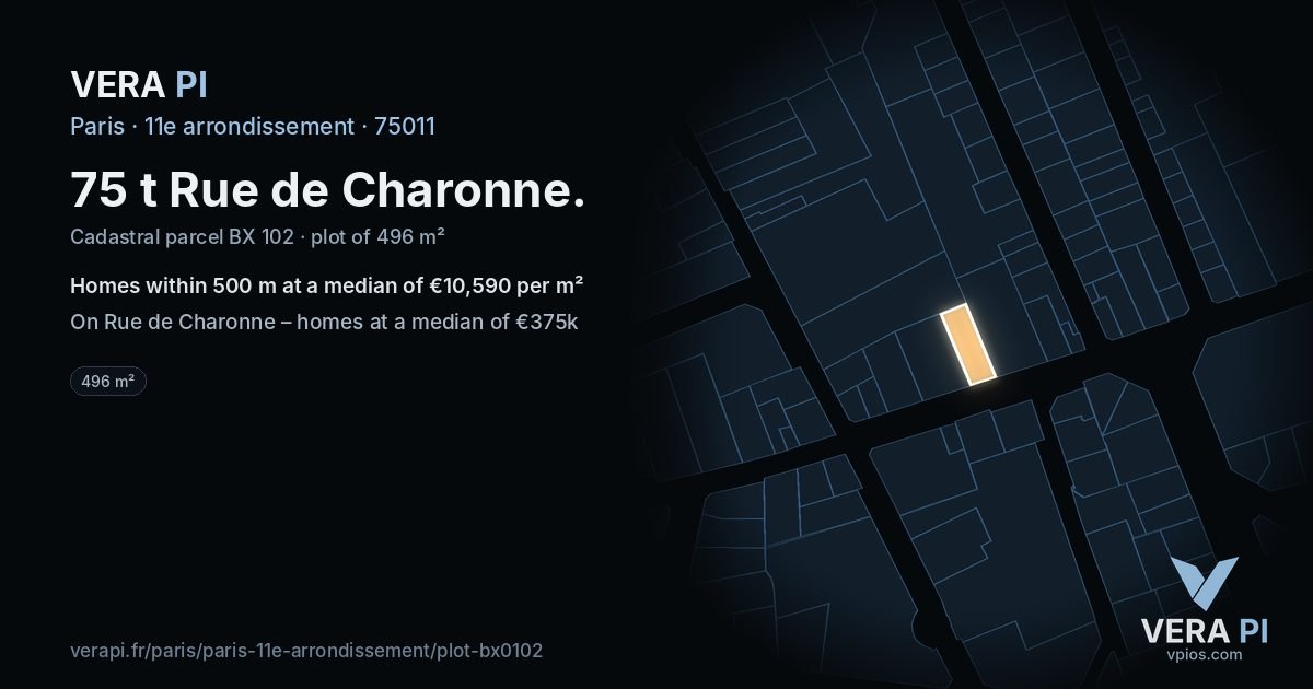 75 t Rue de Charonne, 11e arrondissement at night – the plot lit, the parcels around coloured by the prices near them