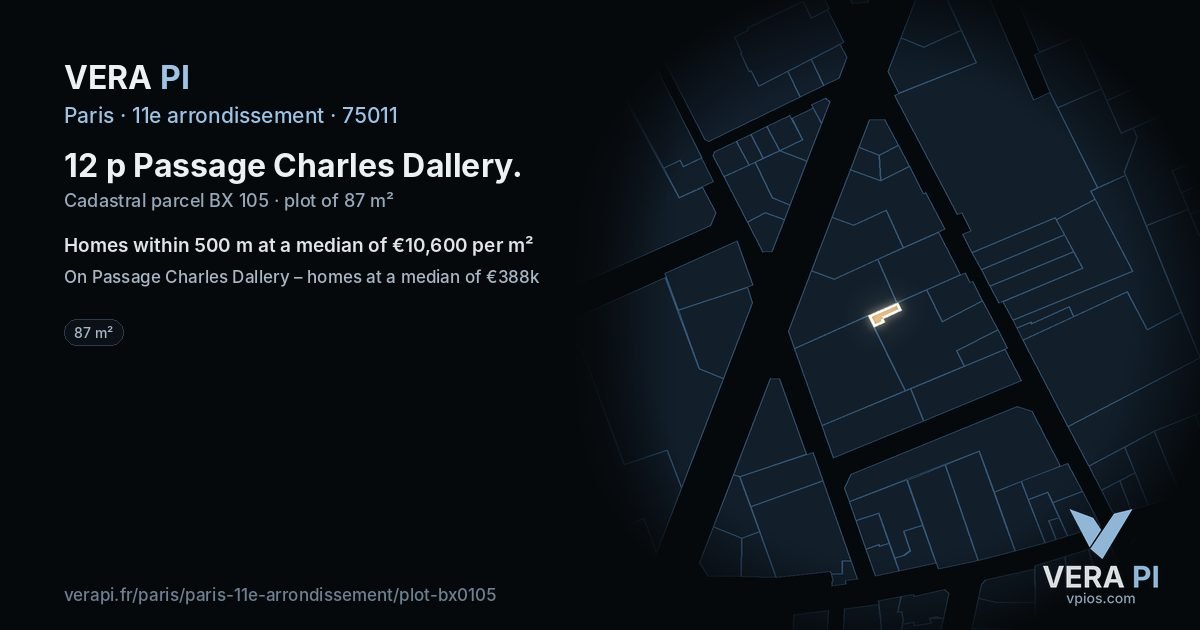 12 p Passage Charles Dallery, 11e arrondissement at night – the plot lit, the parcels around coloured by the prices near them