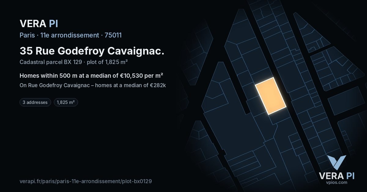 35 Rue Godefroy Cavaignac, 11e arrondissement at night – the plot lit, the parcels around coloured by the prices near them