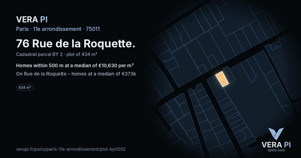 76 Rue de la Roquette, 11e arrondissement at night – the plot lit, the parcels around coloured by the prices near them