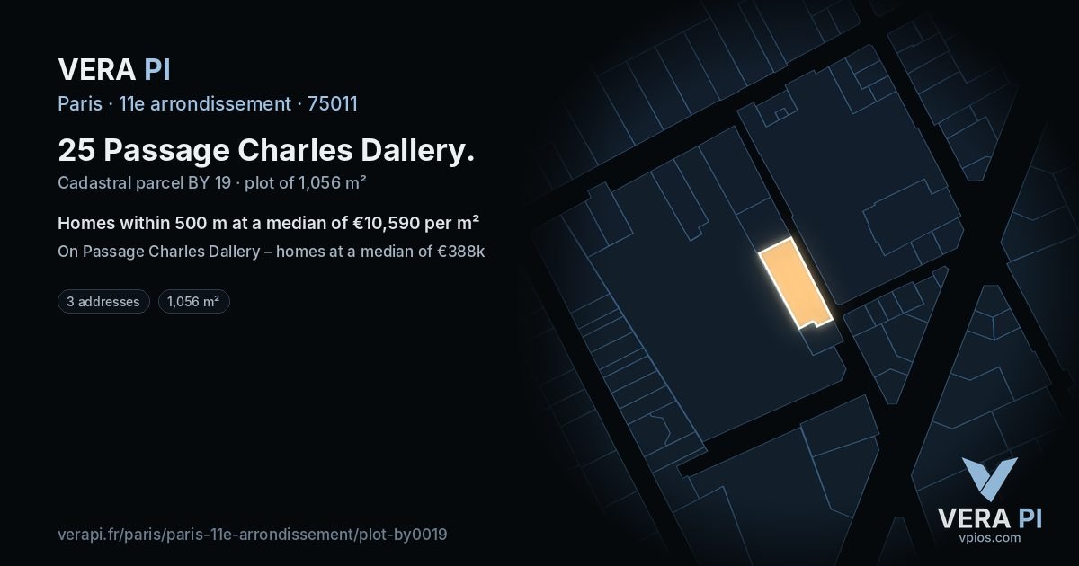 25 Passage Charles Dallery, 11e arrondissement at night – the plot lit, the parcels around coloured by the prices near them