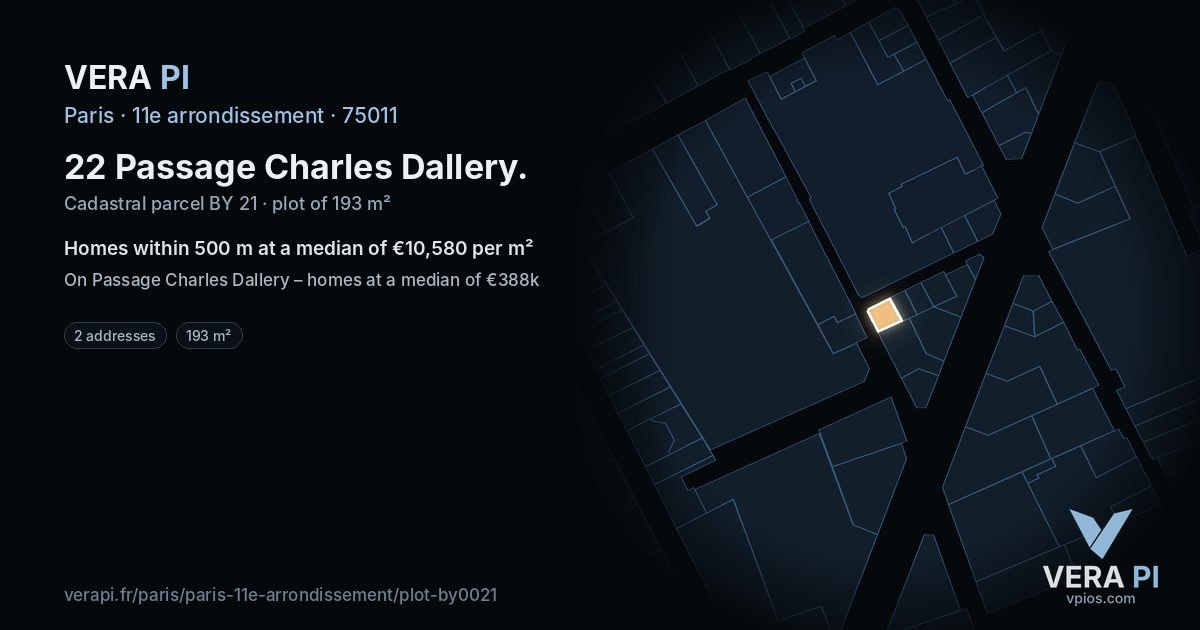 22 Passage Charles Dallery, 11e arrondissement at night – the plot lit, the parcels around coloured by the prices near them