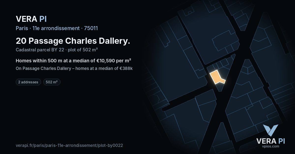 20 Passage Charles Dallery, 11e arrondissement at night – the plot lit, the parcels around coloured by the prices near them