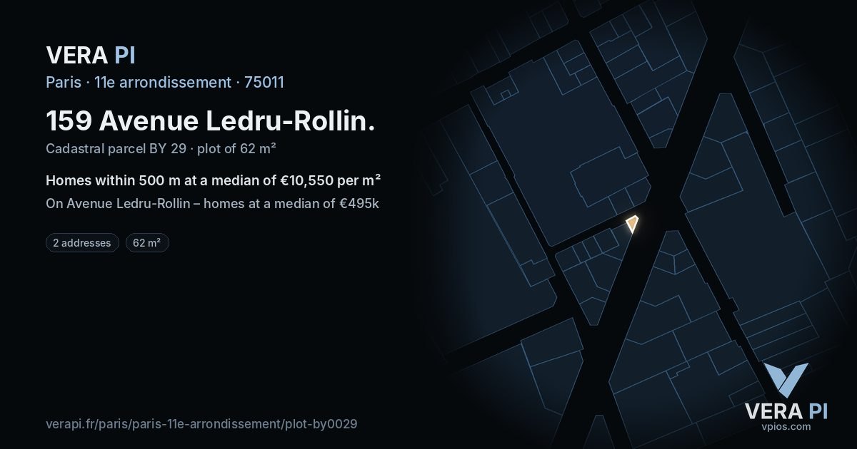 159 Avenue Ledru-Rollin, 11e arrondissement at night – the plot lit, the parcels around coloured by the prices near them