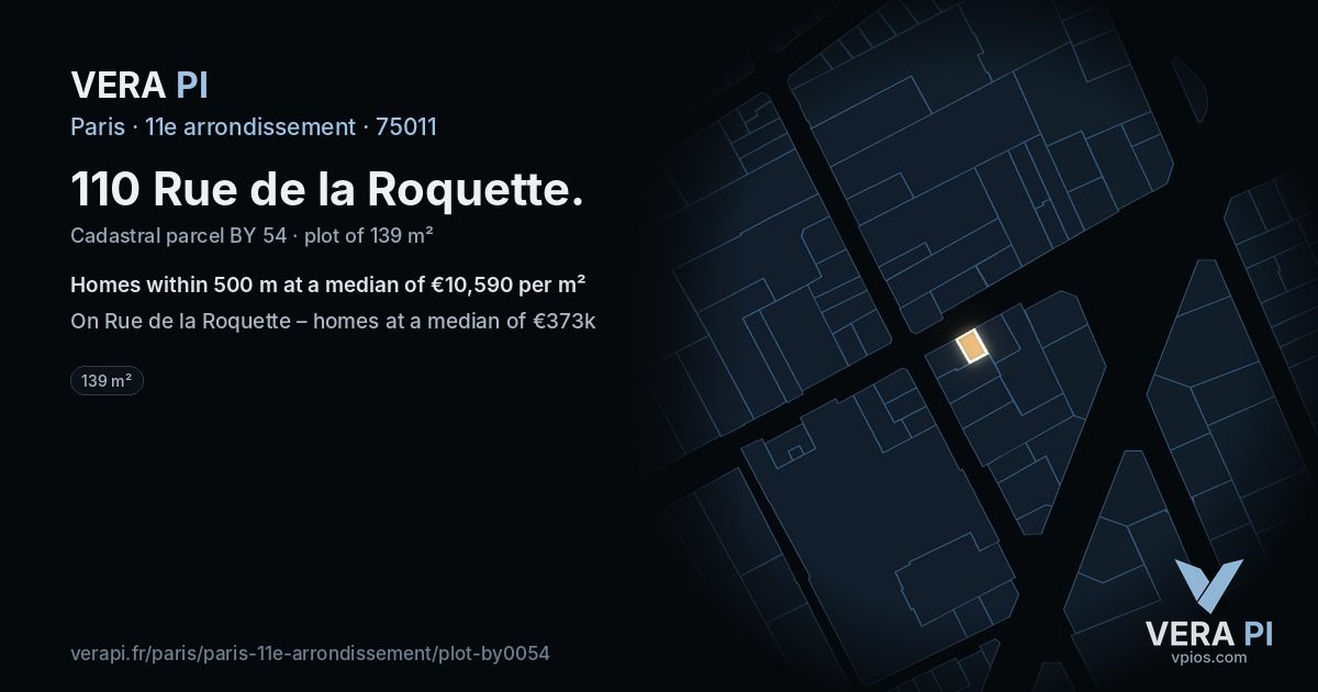 110 Rue de la Roquette, 11e arrondissement at night – the plot lit, the parcels around coloured by the prices near them