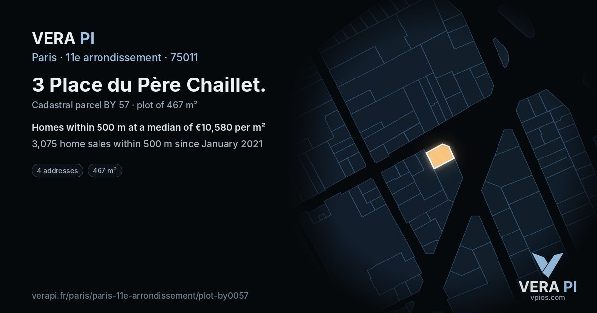 3 Place du Père Chaillet, 11e arrondissement at night – the plot lit, the parcels around coloured by the prices near them