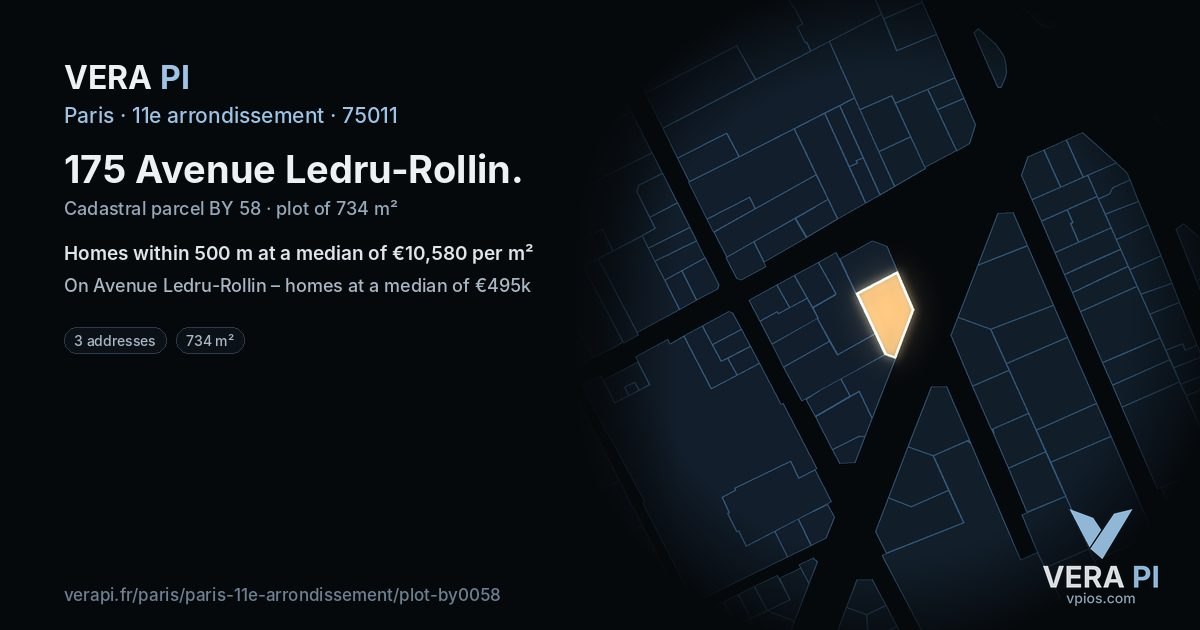 175 Avenue Ledru-Rollin, 11e arrondissement at night – the plot lit, the parcels around coloured by the prices near them