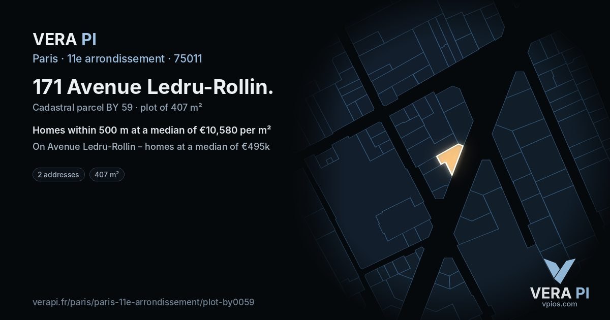 171 Avenue Ledru-Rollin, 11e arrondissement at night – the plot lit, the parcels around coloured by the prices near them